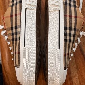 Burberry Men's Plaid Sneakers - Tan and White